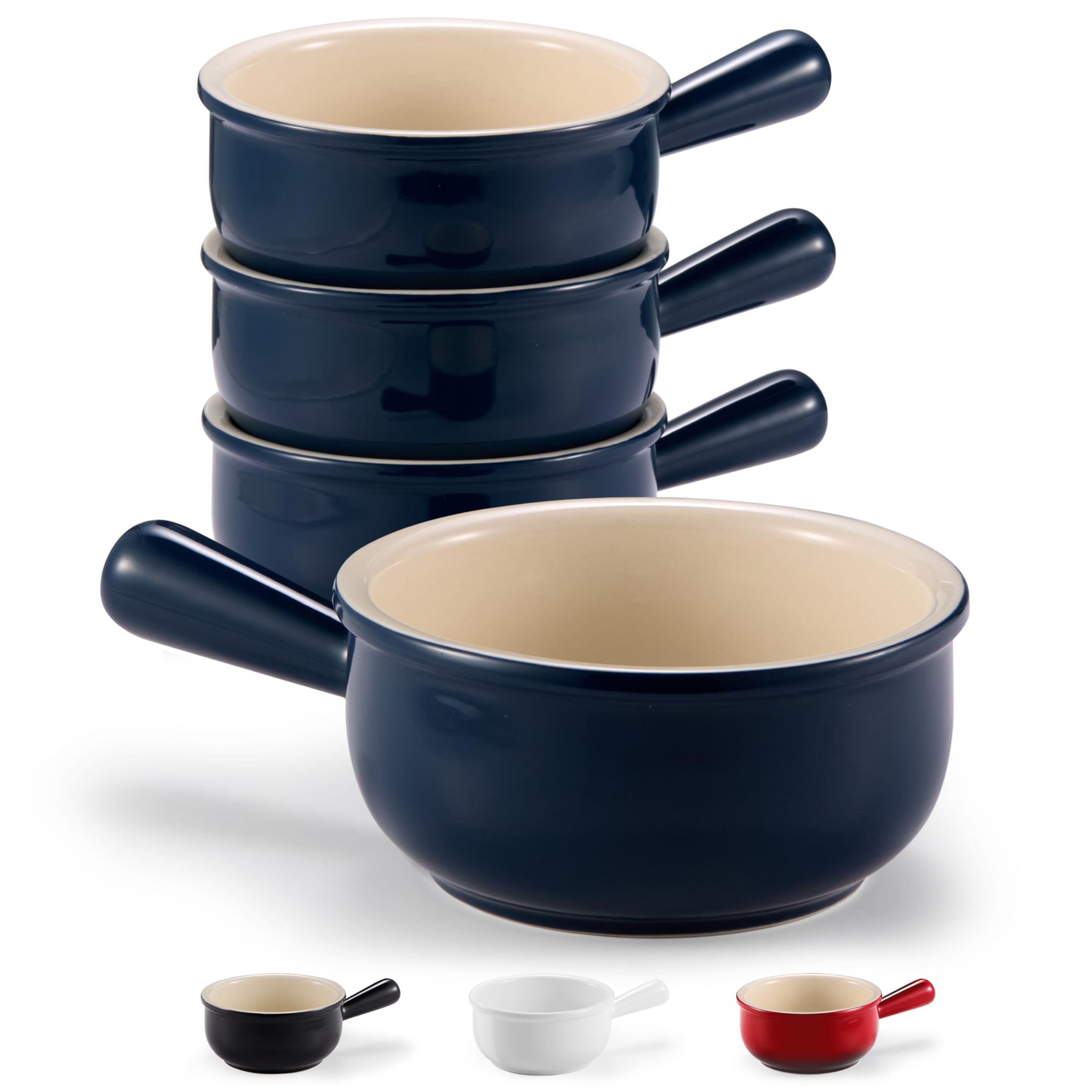 KooK French Onion Soup Bowls in navy, four-piece set for personal servings