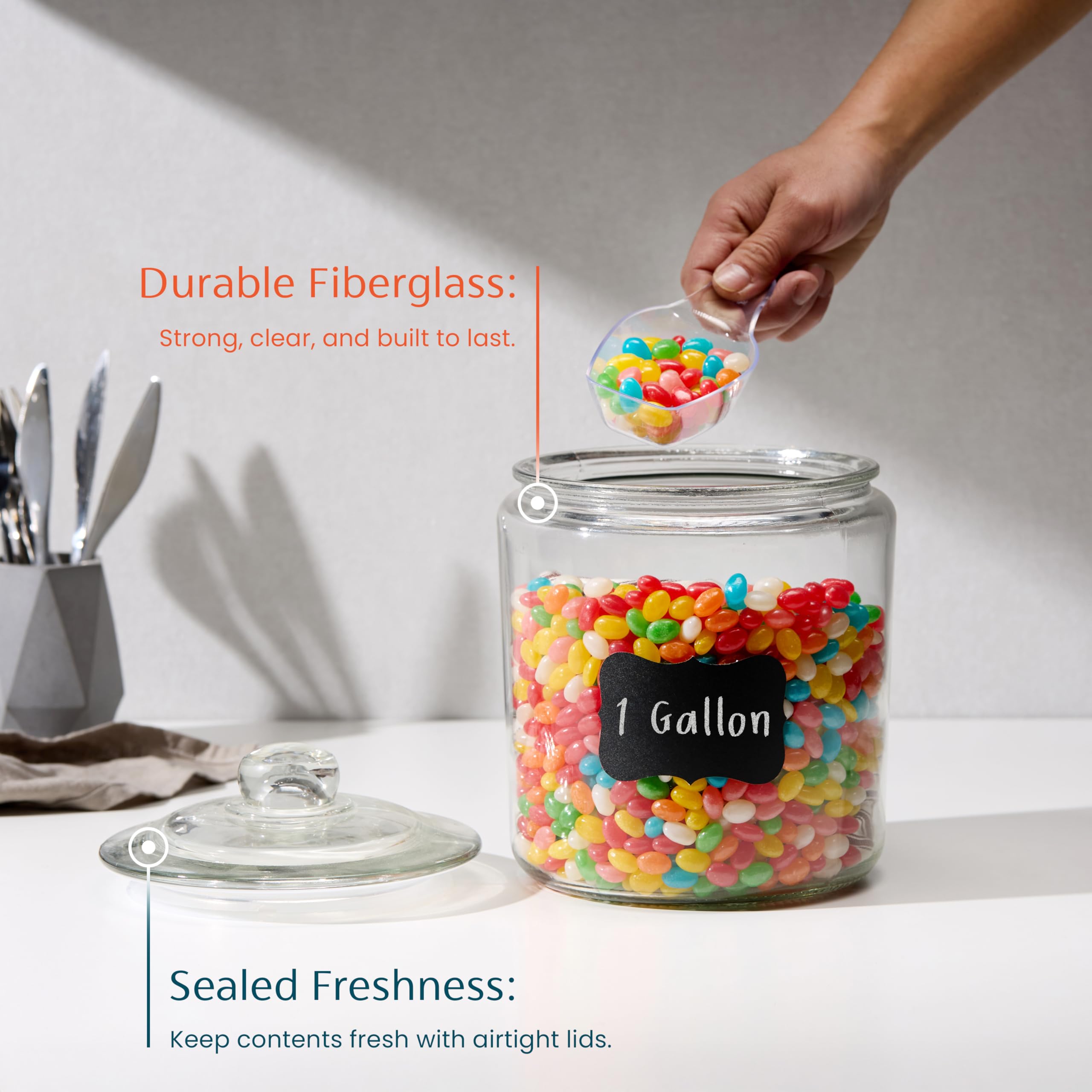 KooK transparent jar filled with pasta illustrates clear visibility for quick kitchen prep.