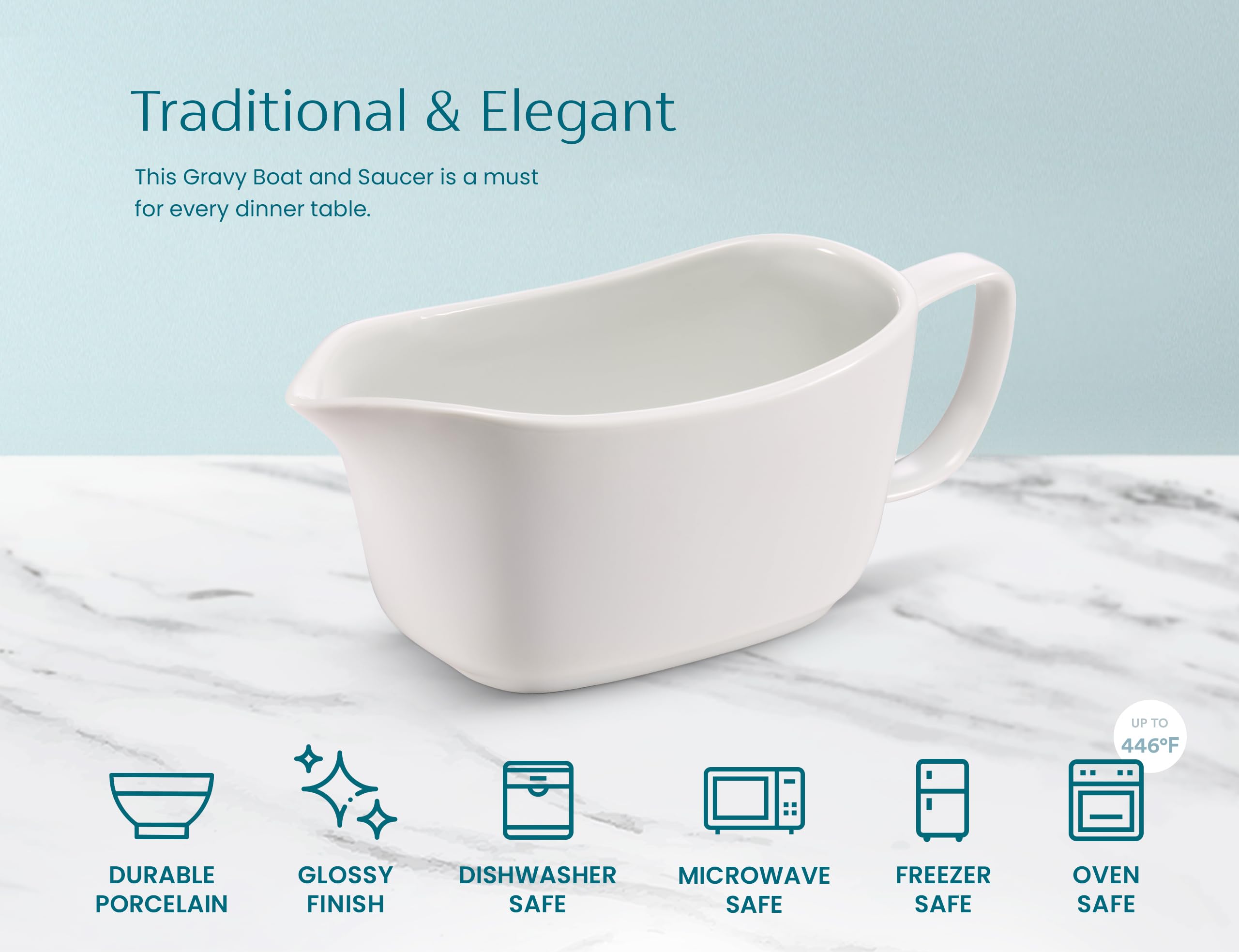 Kook Gravy Boat dishwasher-safe for quick cleanup.