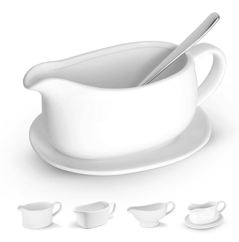 Kook Gravy Boat with Saucer in white porcelain for elegant gravies on the table.