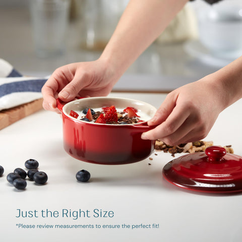 KooK individual casserole with lid keeps contents warm.