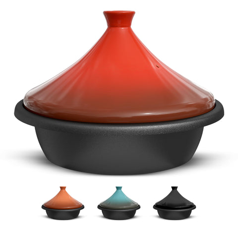 KooK Moroccan tagine with crimson lid shows steam