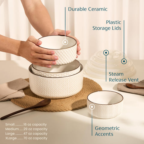 KooK Narbonne embossed ivory 47oz bowl great for family meals and serving.