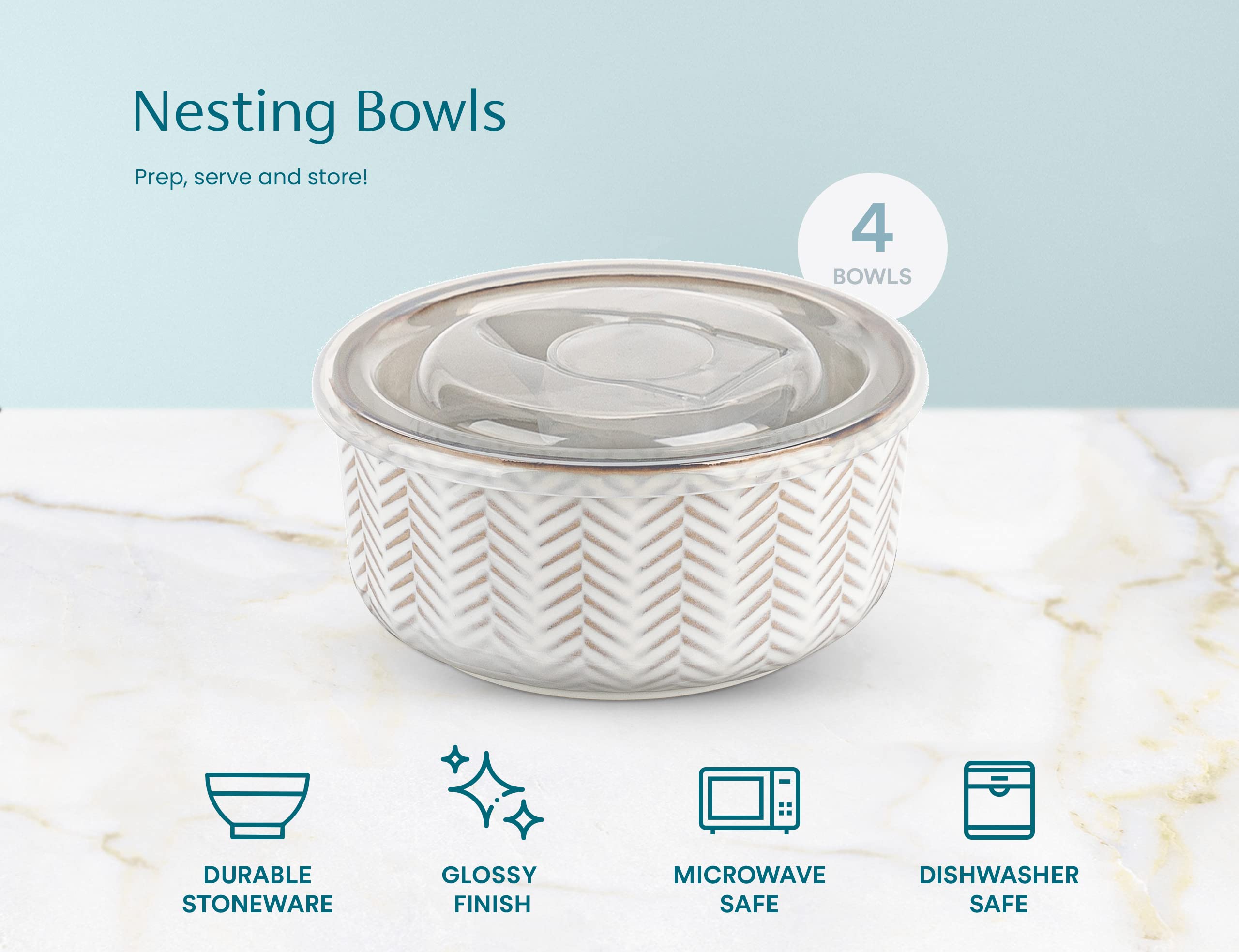 Kook Narbonne ivory set with four sizes for versatile prep and serving