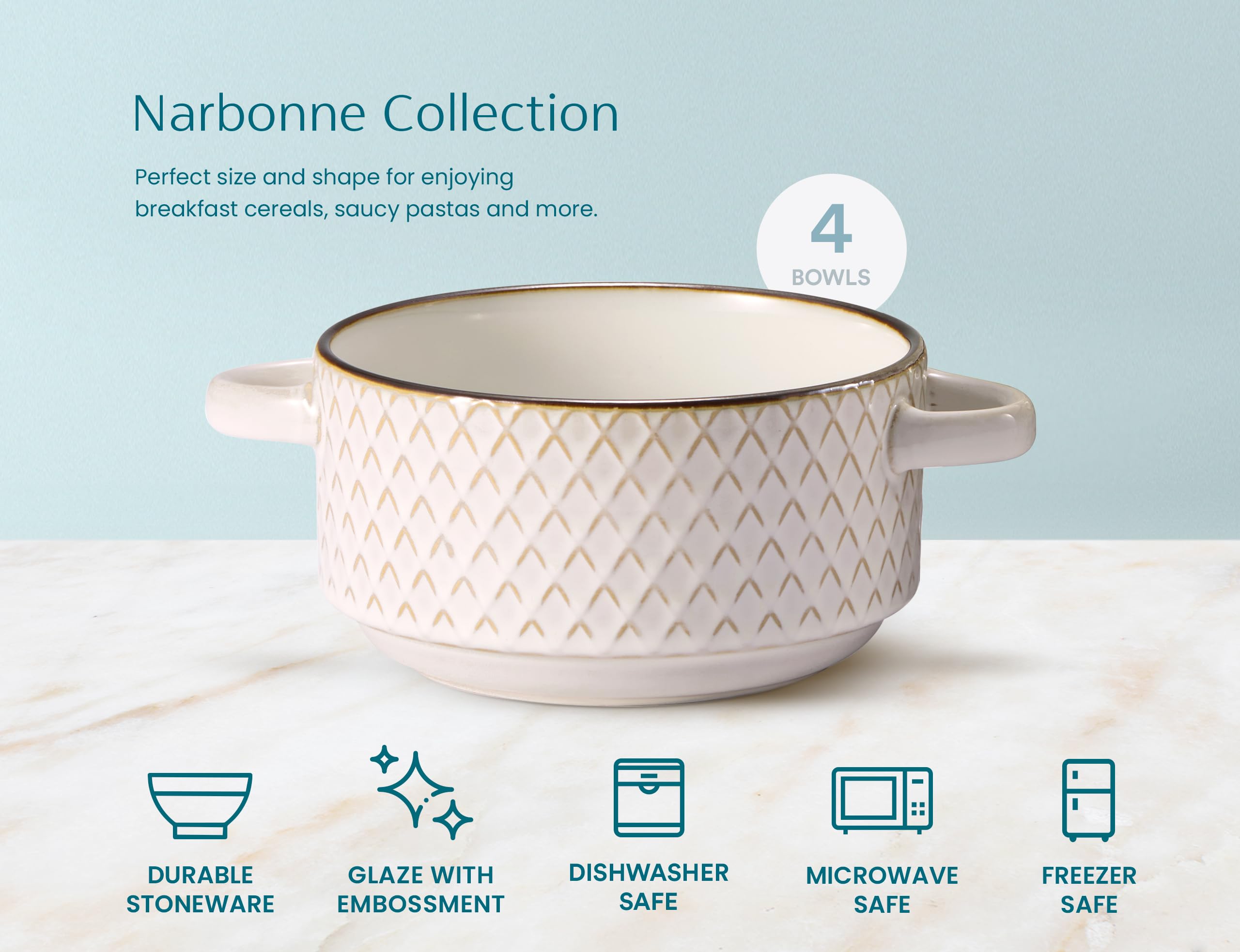 KooK Narbonne embossed geometry bowl for pasta, stews, and comforting hot bowls.