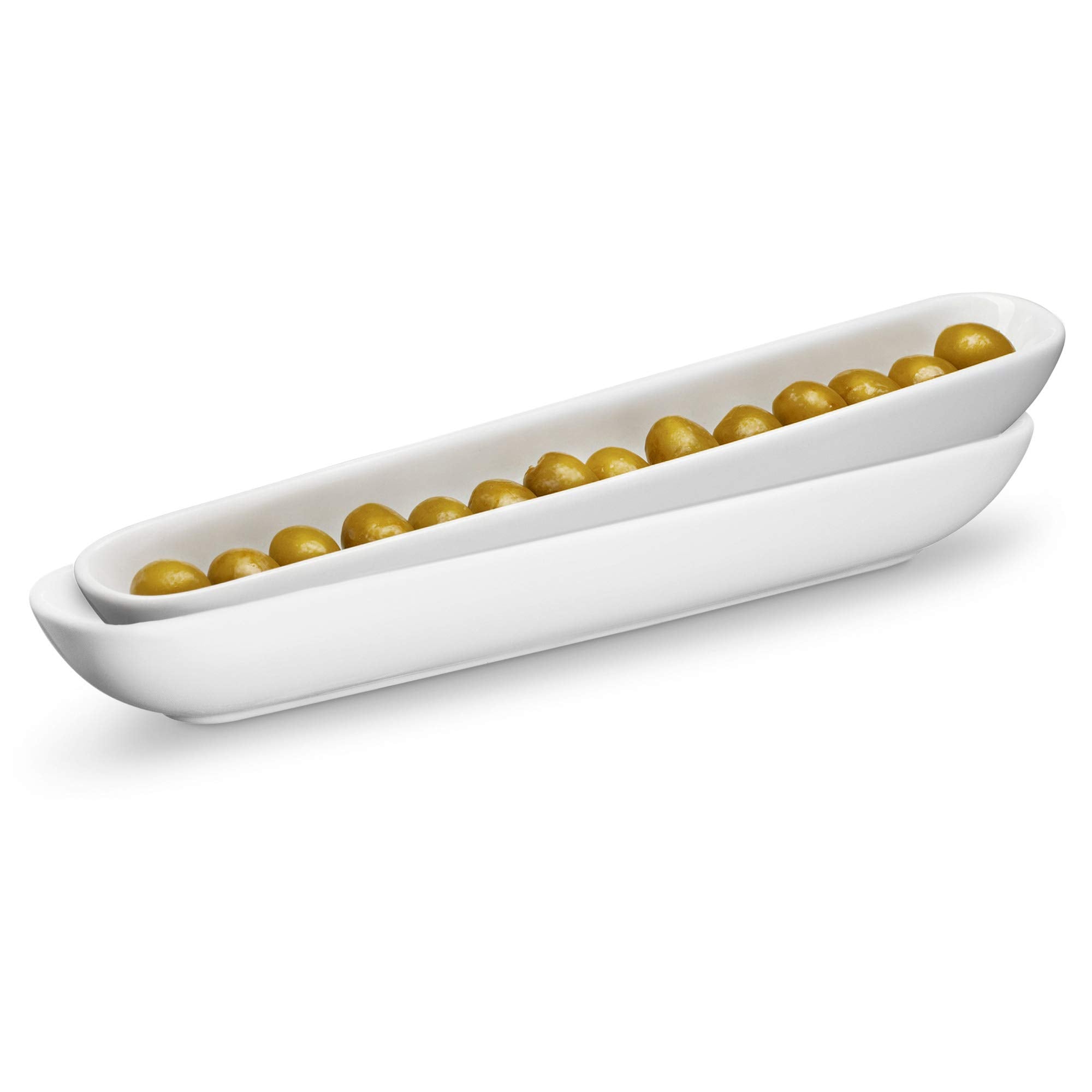 KooK Olive Boat Tray close-up showing glossy white ceramic for elegant entertaining