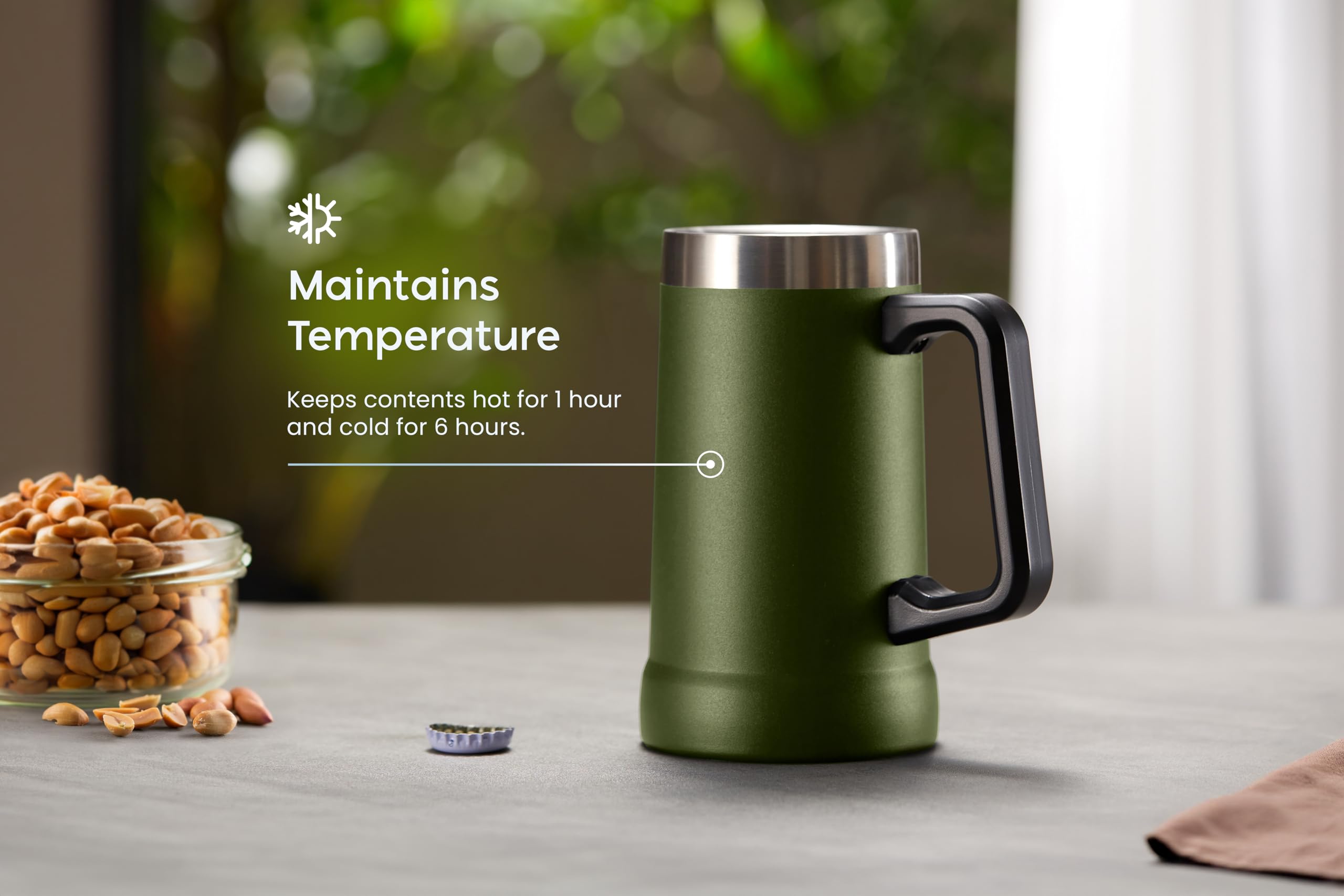 KooK olive mug featuring a large handle for comfortable gripping