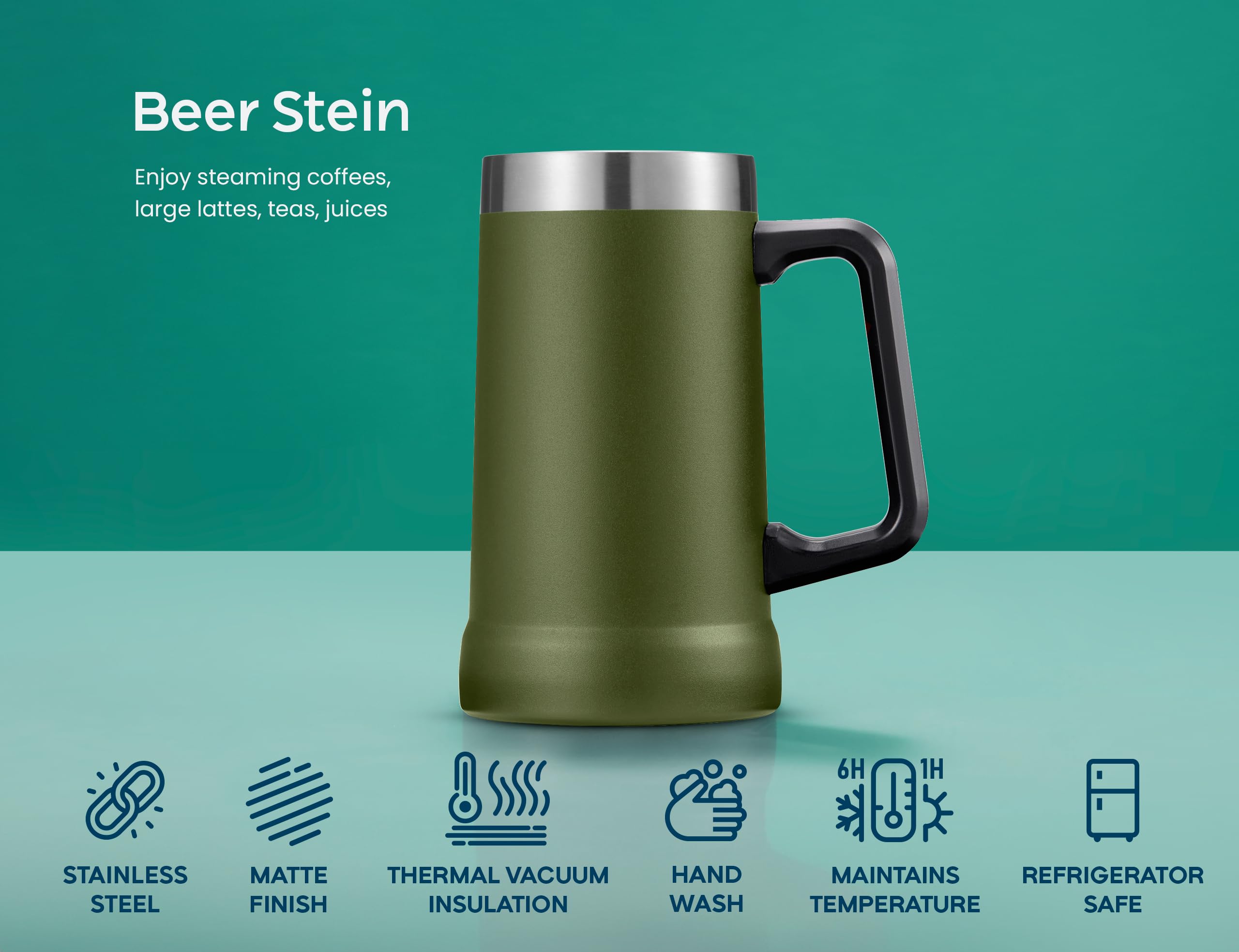 KooK olive mug with non-slip base to prevent spills on desks or tables