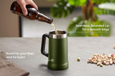 KooK olive mug with thermal vacuum insulation to keep drinks at the ideal temperature