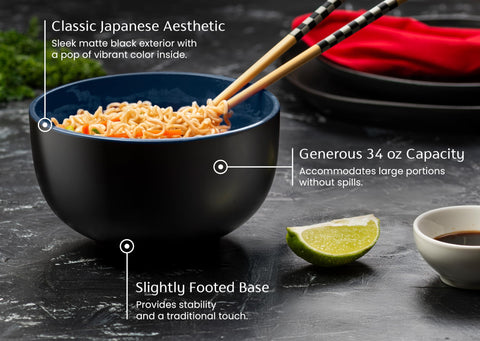 KooK ramen bowl showing deep 34-ounce capacity for large servings.