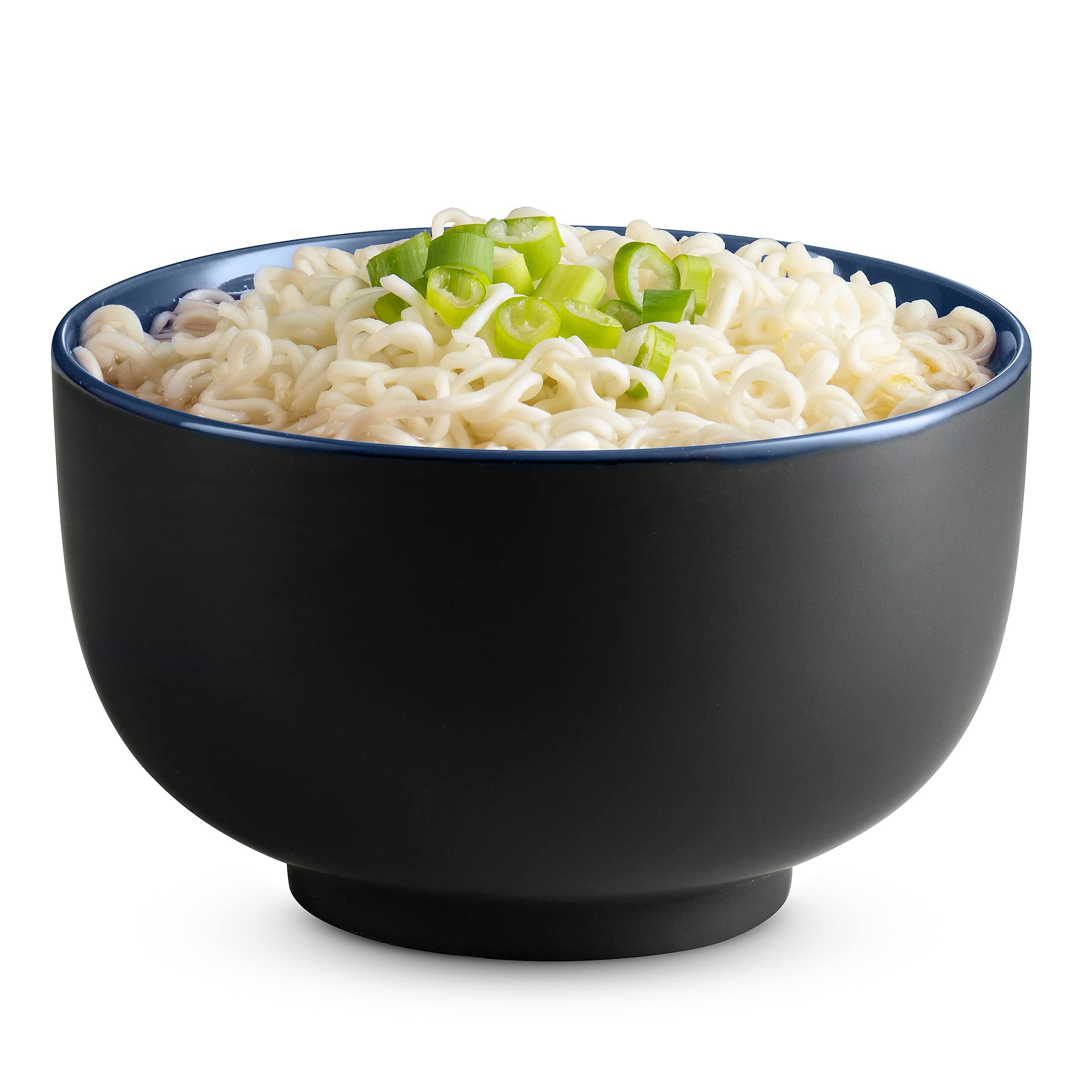 KooK ramen bowl with navy interior enhances colorful broths and toppings.