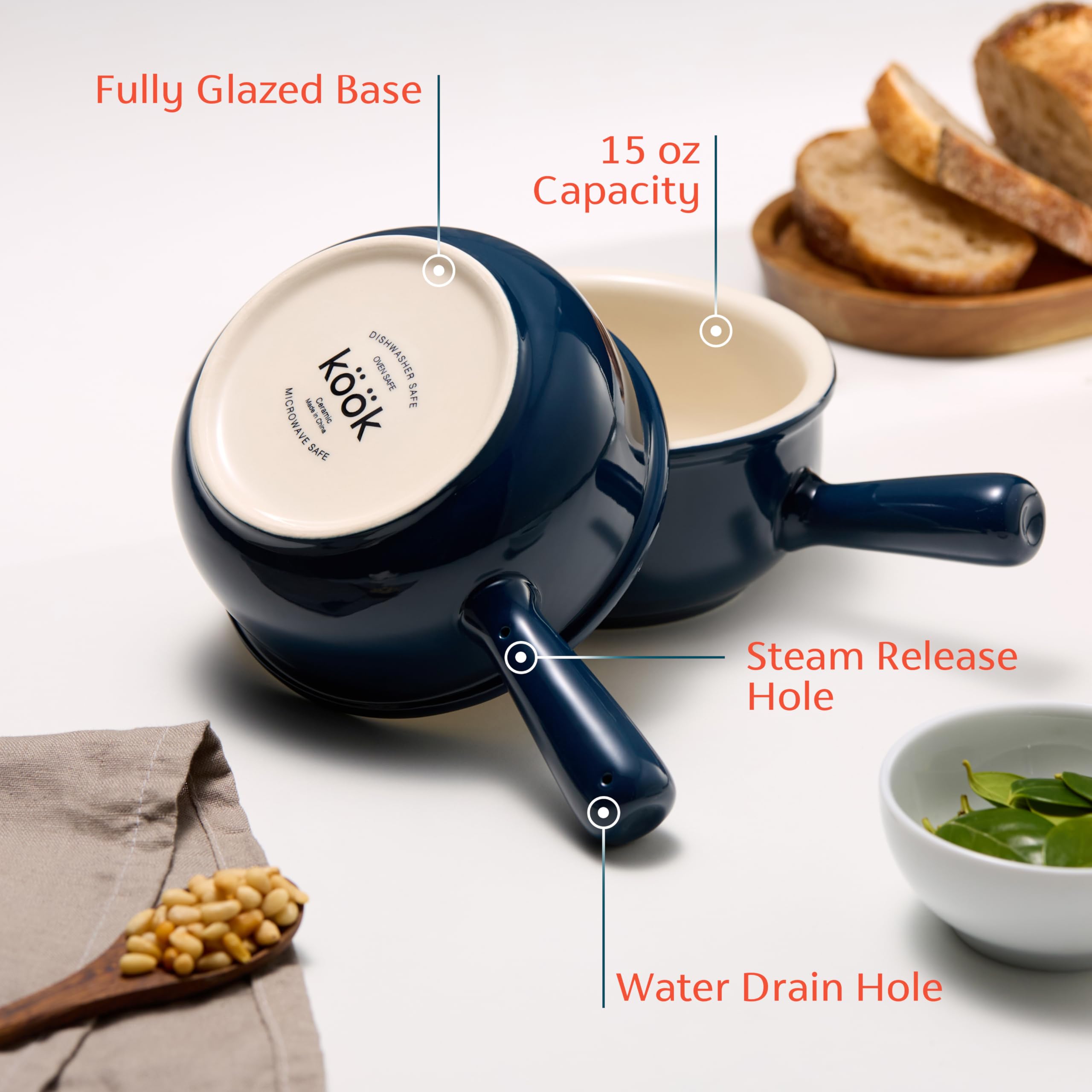 KooK soup bowl with handles, easy to carry from oven to table