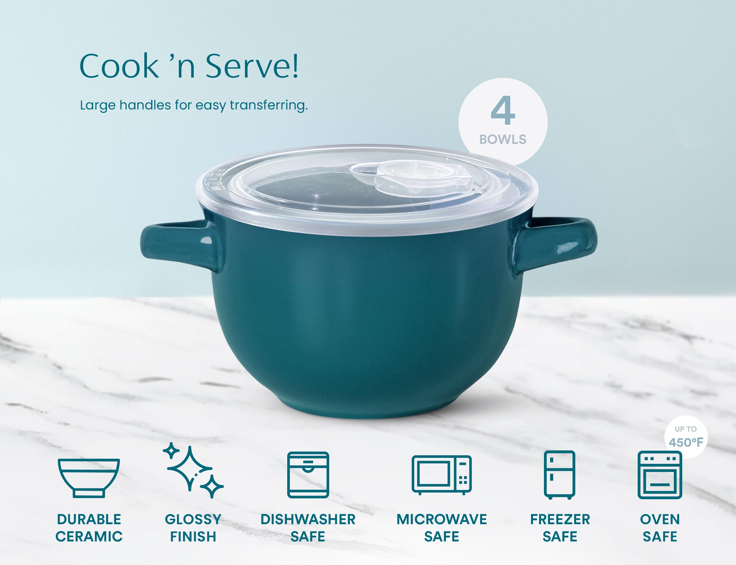 KooK stackable ceramic bowls save cabinet space.