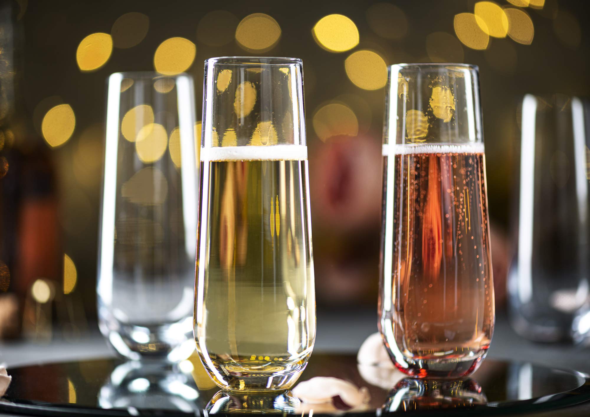 KooK stemless champagne flutes with durable glass provide stable service.