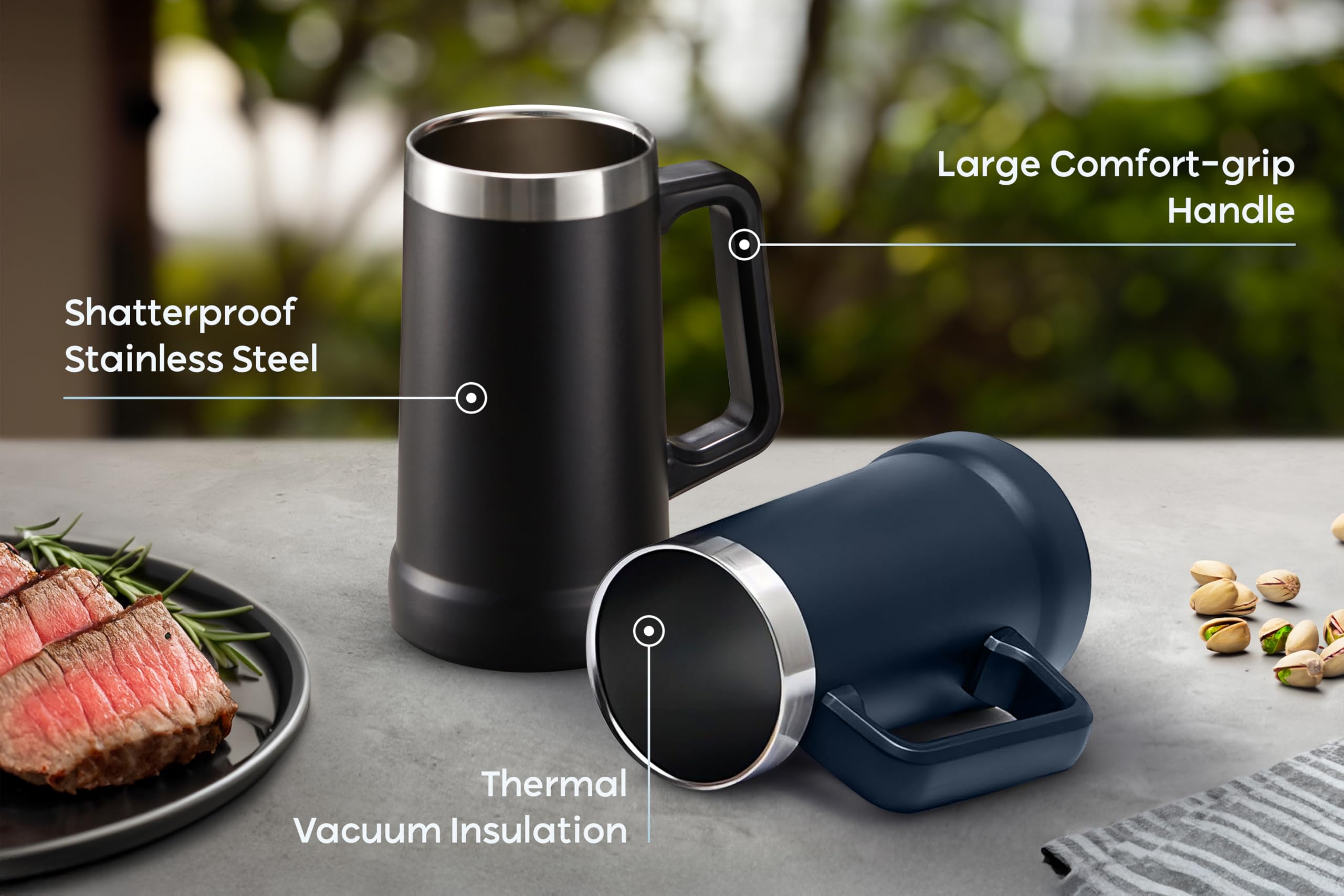 KooK double-wall vacuum insulation keeps beverages hot or cold for hours.