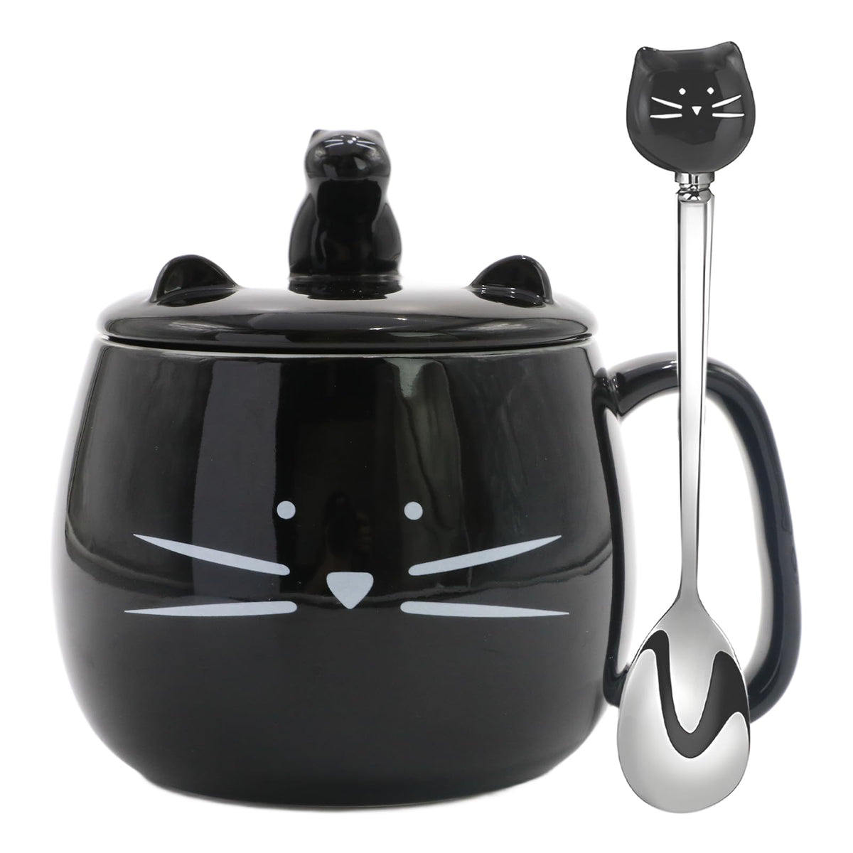 Koolkatkoo ceramic cat mug with lid for daily coffee or tea enjoyment.