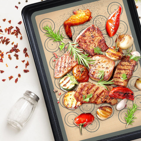 Koolstuffs silicone baking mats nonstick surface for easy food release without extra fat.