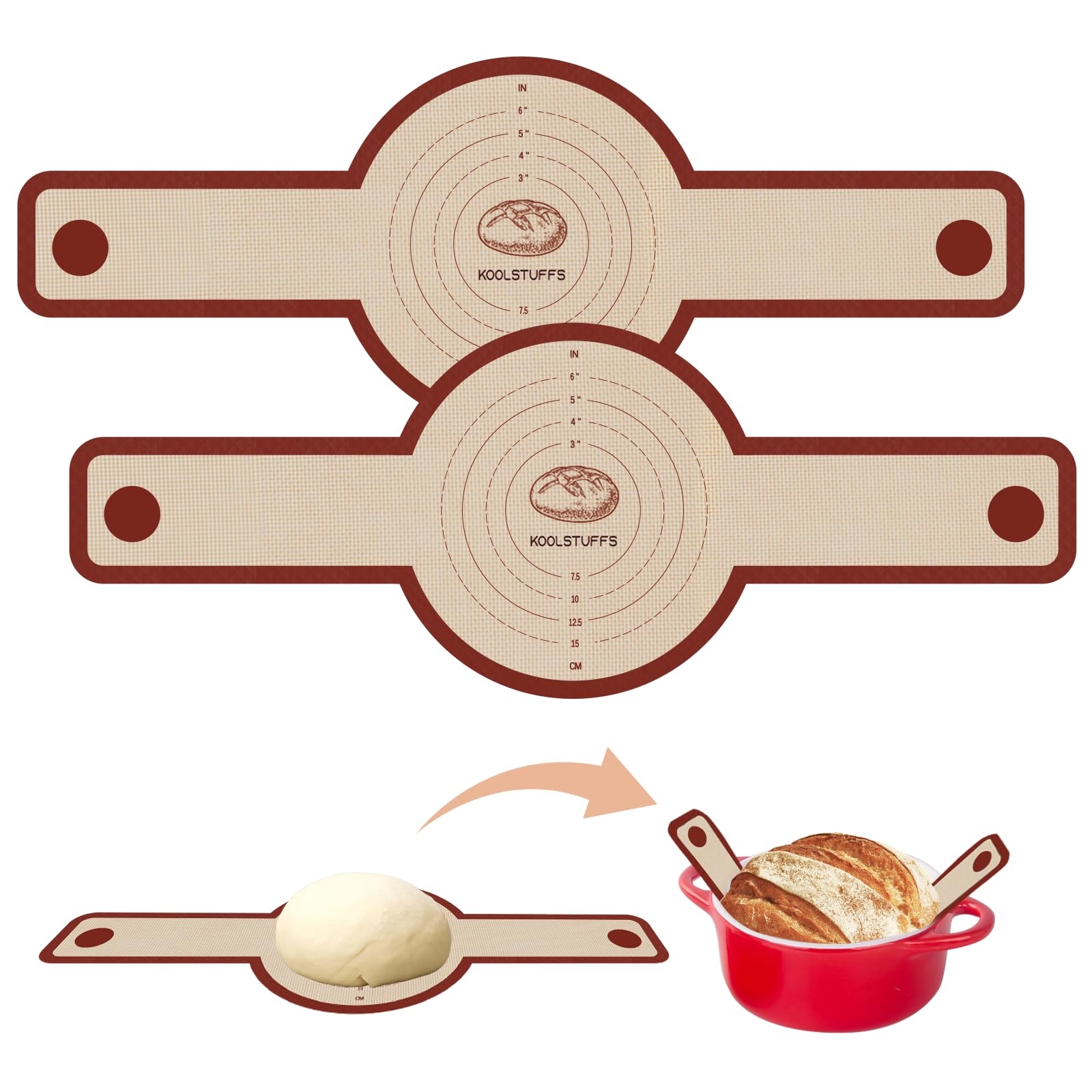 Koolstuffs silicone bread sling with long handles for safe Dutch oven removal.