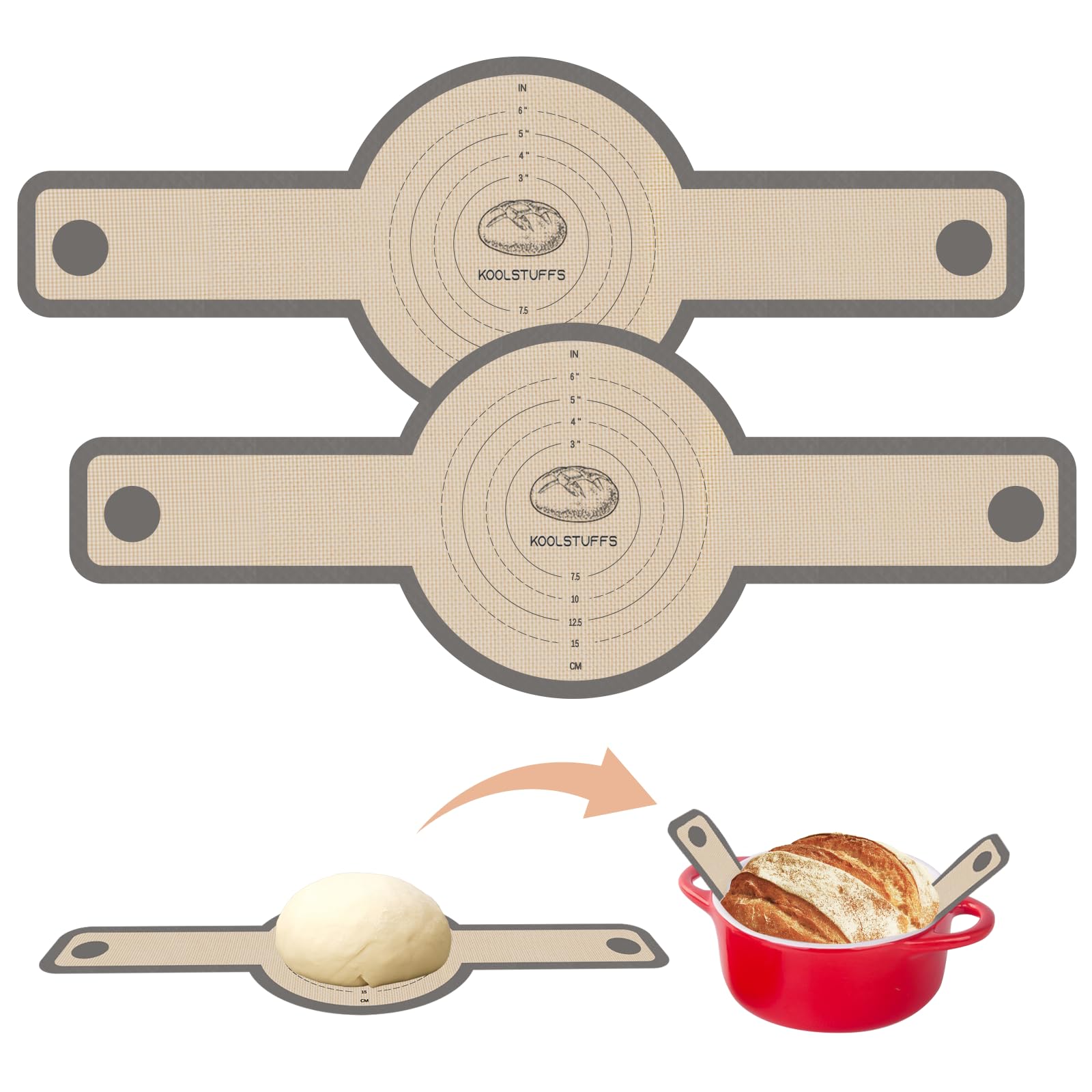 Koolstuffs silicone bread sling round with nonstick surface for easy release and cleaning.