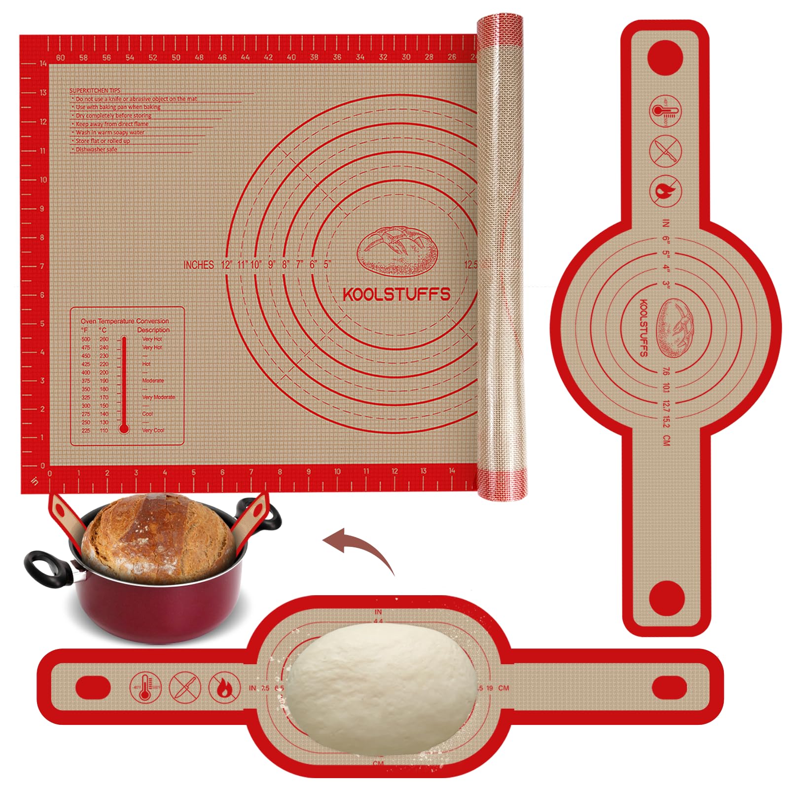 Koolstuffs silicone pastry mat for easy dough rolling and release.