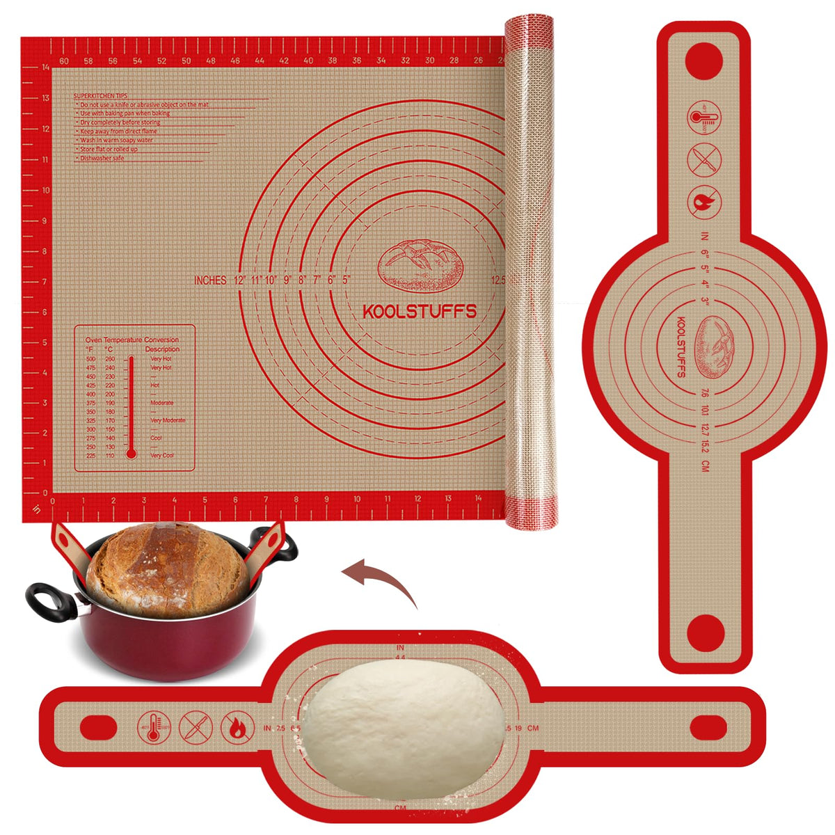 Koolstuffs silicone pastry mat for easy dough rolling and release.