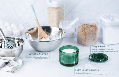 KooK 10-ounce capacity salt cellar keeps spices or candies within reach.