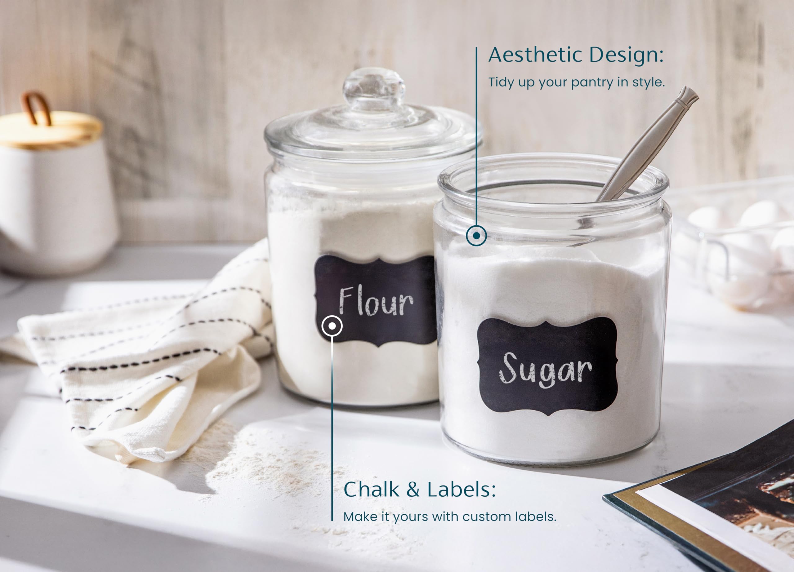 KooK bathroom apothecary canister keeps cotton balls neatly visible.