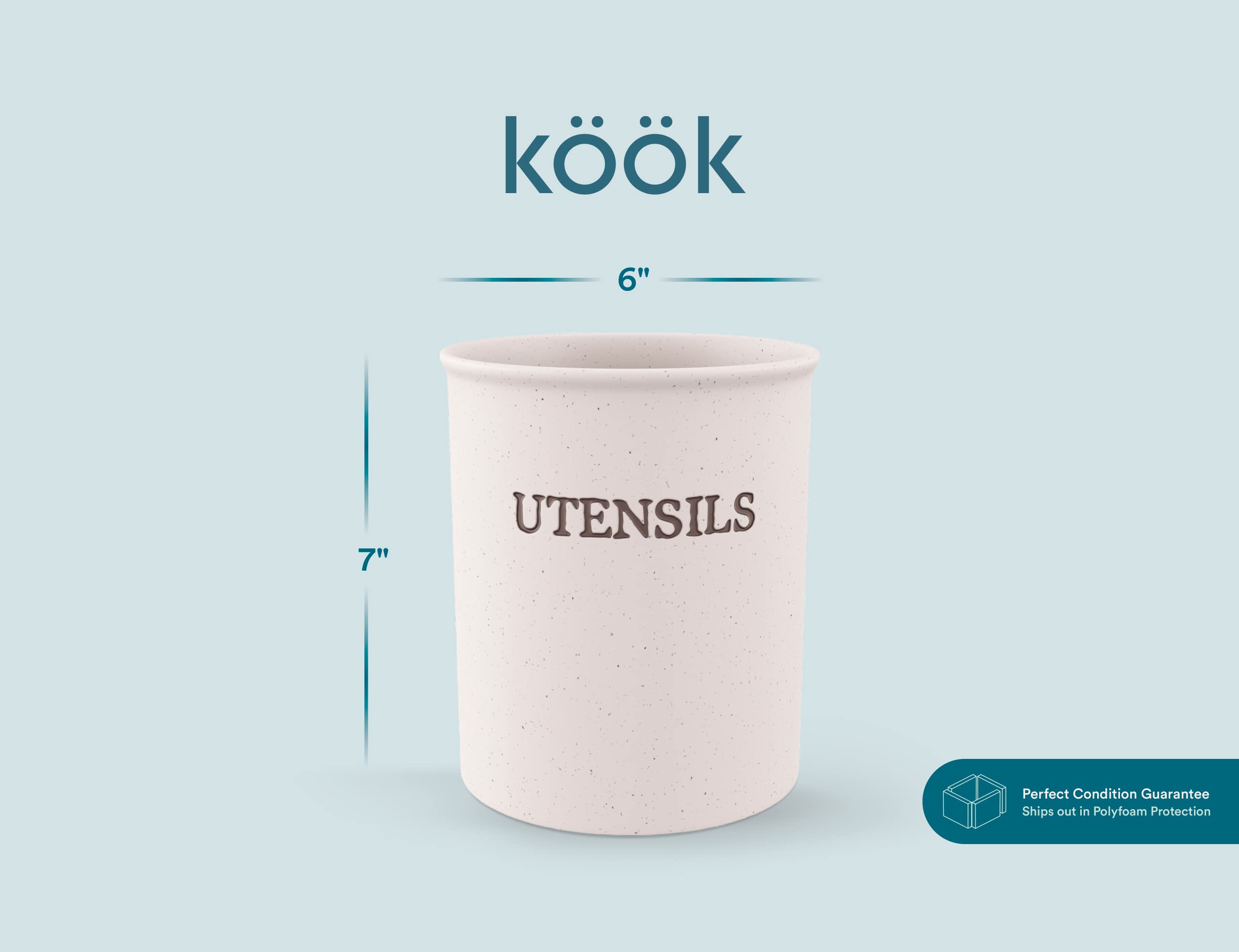 Counter scene featuring KooK utensil crock, rustic charm and practical storage.