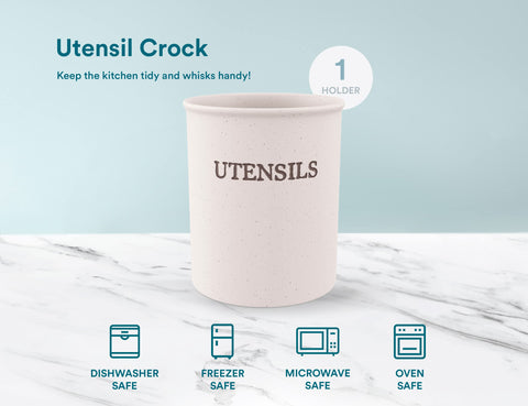 KooK cream crock on counter with dishwasher-safe care.