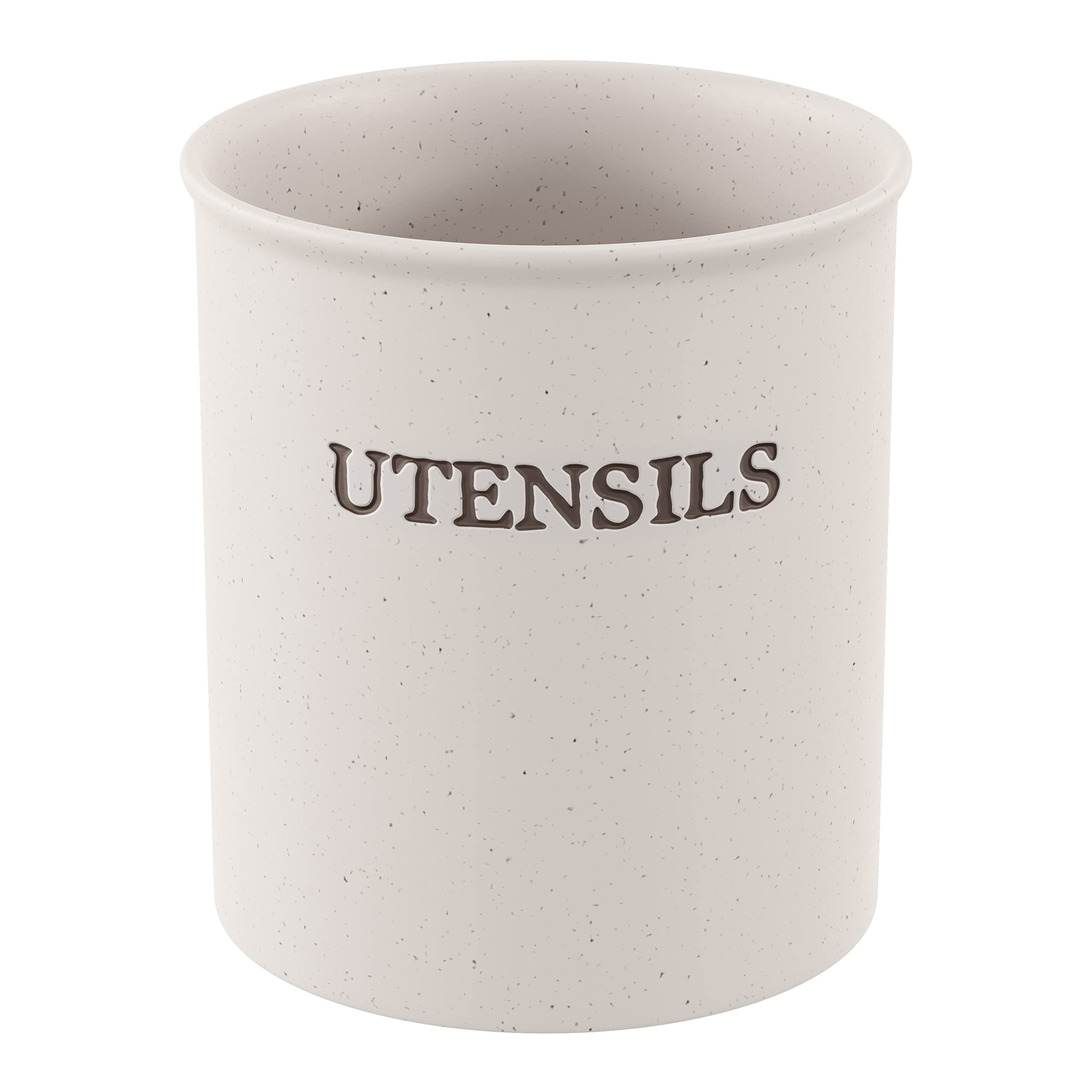 KooK ceramic utensil crock cream front view, keeps utensils easily accessible on the counter.