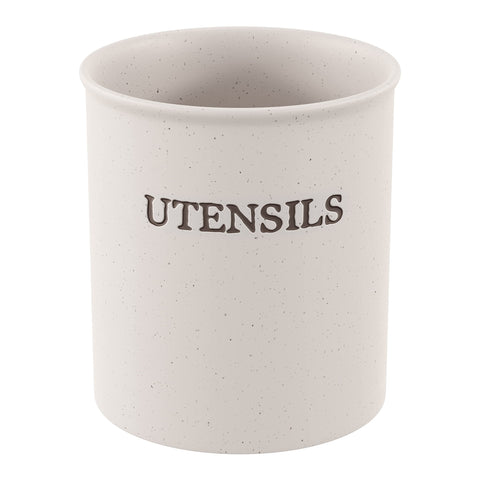 KooK ceramic utensil crock cream front view, keeps utensils easily accessible on the counter.