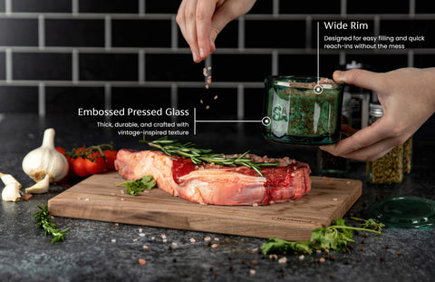 KooK embossed pressed-glass design adds durable charm to kitchen decor.