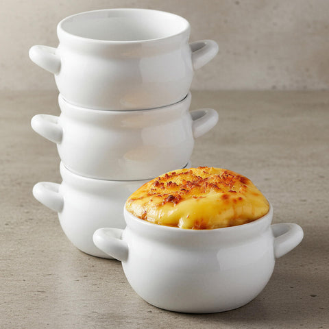 KooK French Onion Crock with handles in white, easy oven-to-table transfer.