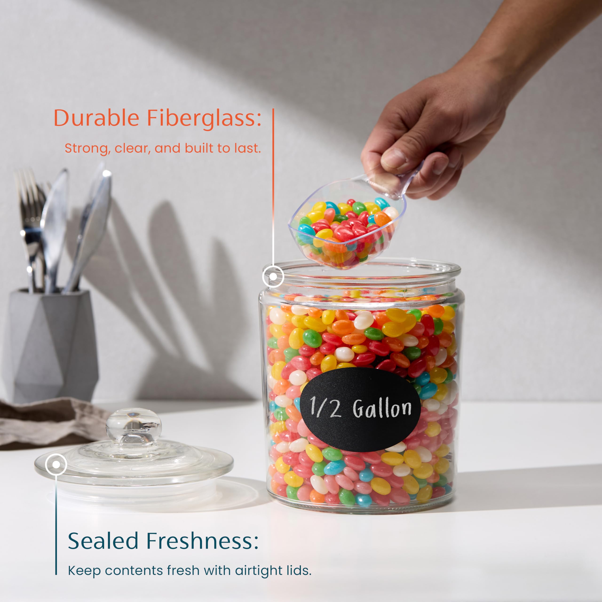 KooK glass jar with chalk labels for easy, customizable naming.