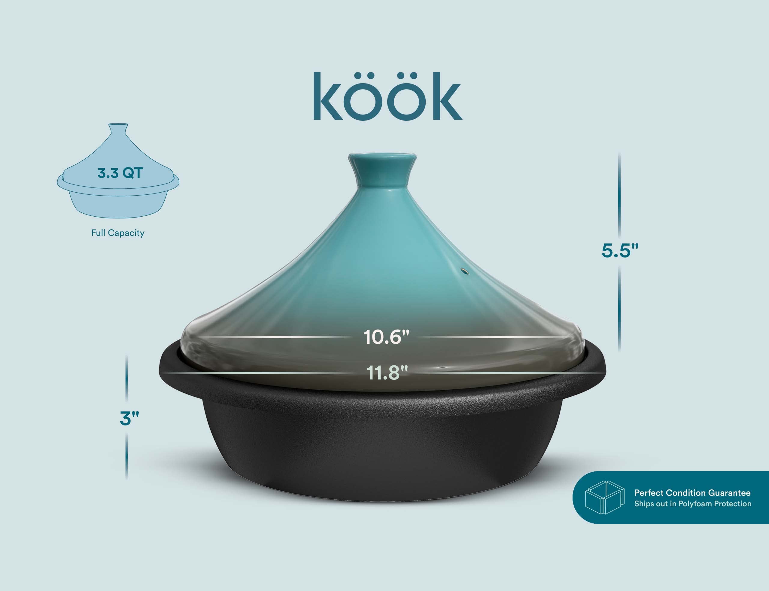 KooK tagine interior reveals enamel surface that's easy to clean.