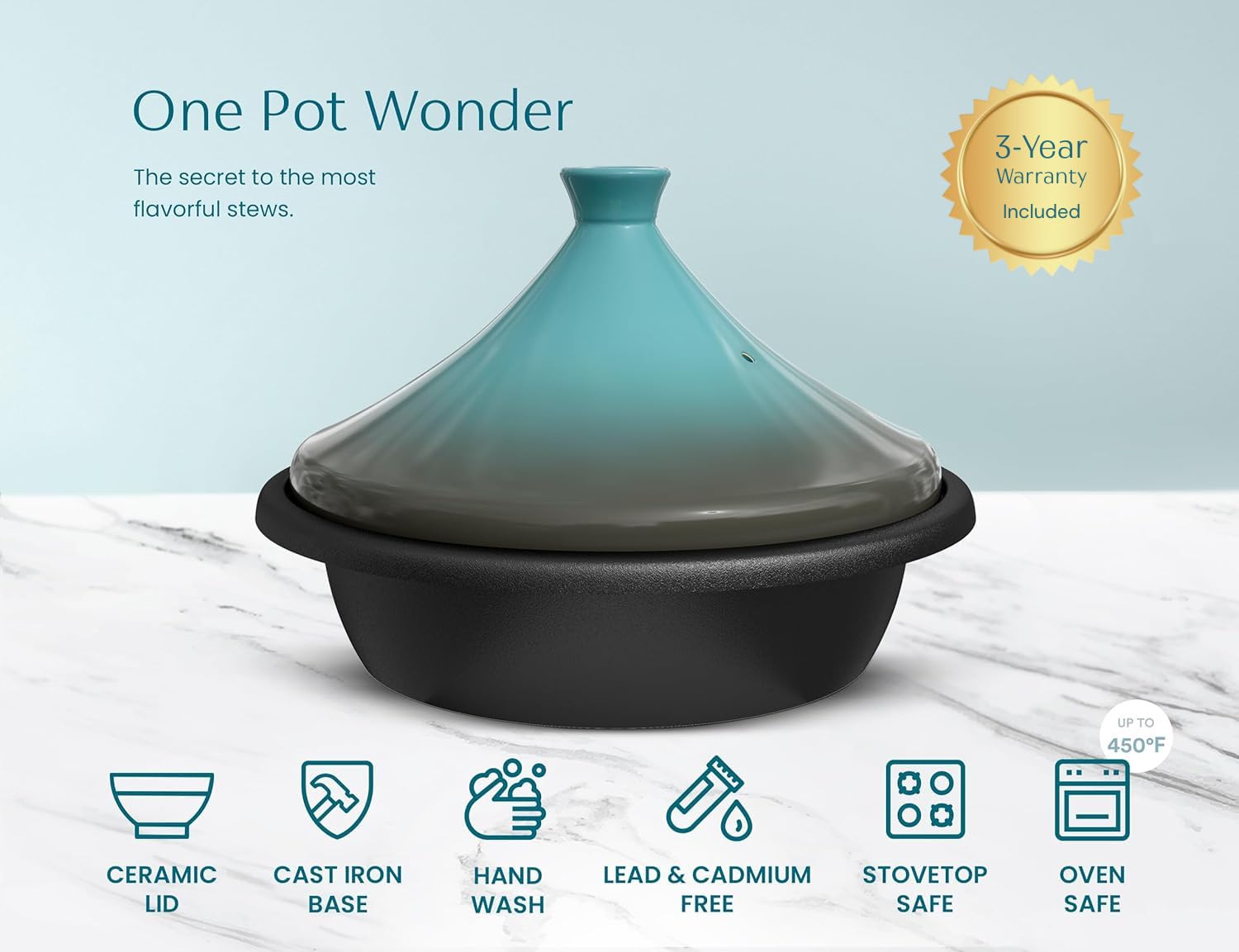 KooK stone blue tagine doubles as an elegant serving dish.