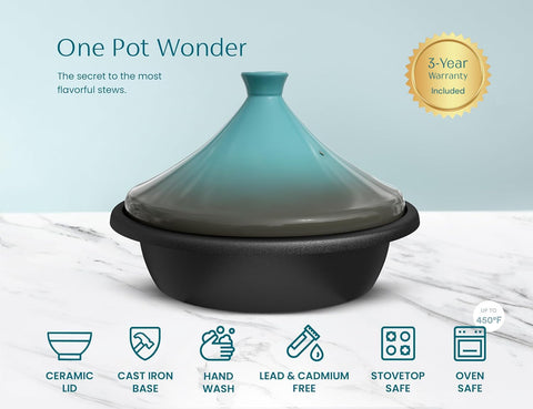 KooK stone blue tagine doubles as an elegant serving dish.