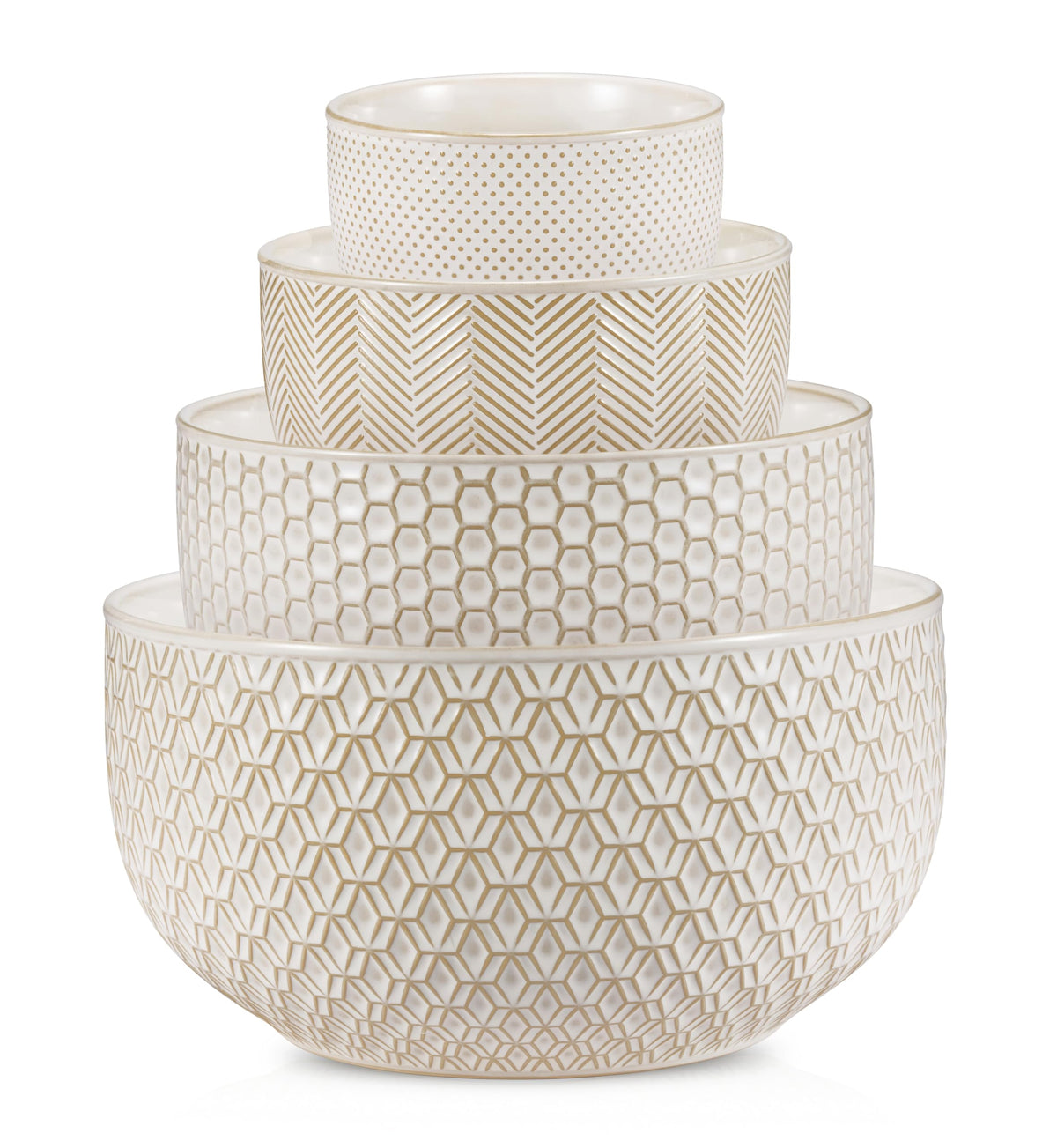 KooK Narbonne nesting bowls in ivory showcase space-saving design.