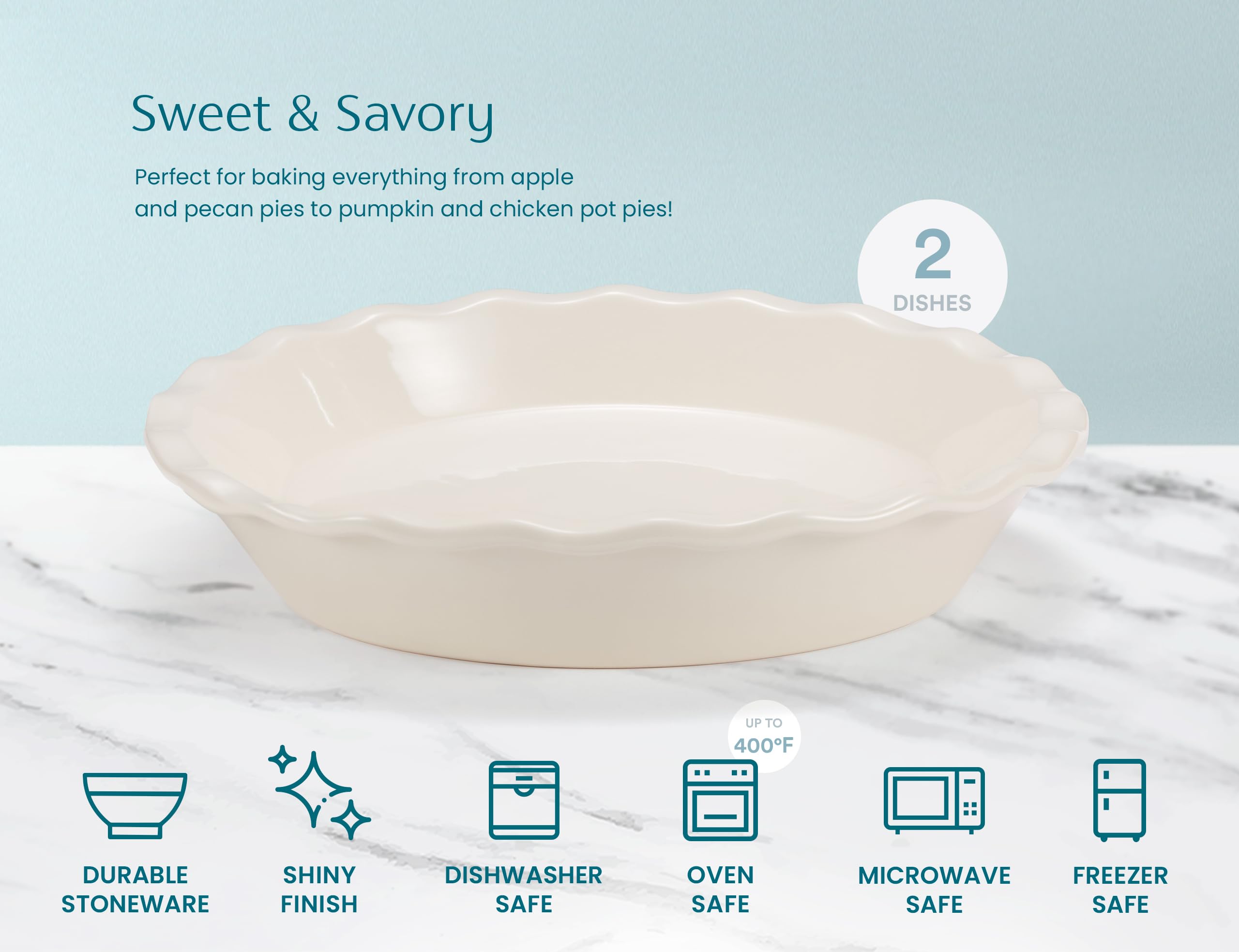 KooK ivory microwave-safe pie pan for versatile reheating and baking.