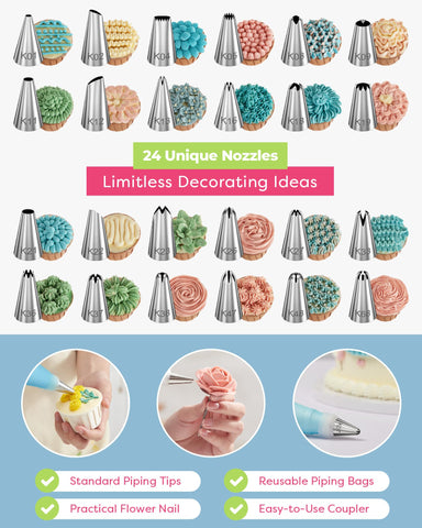 Kootek 24 numbered piping tips for varied patterns and professional-looking frosting