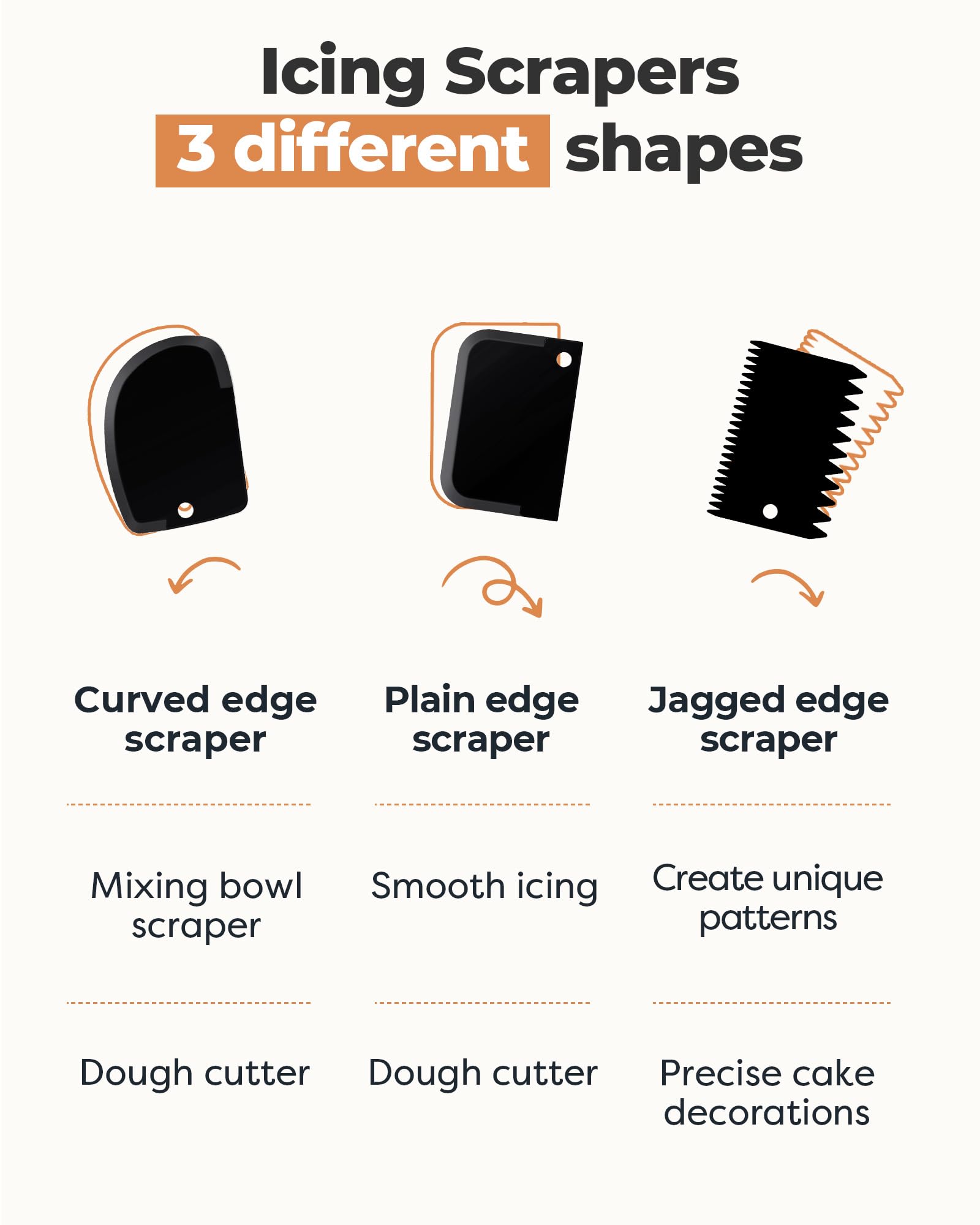 Kootek three cake scrapers create varied icing patterns