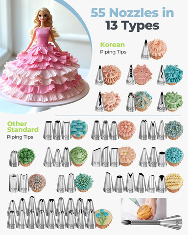 Kootek 55 numbered piping tips enable diverse decorating patterns