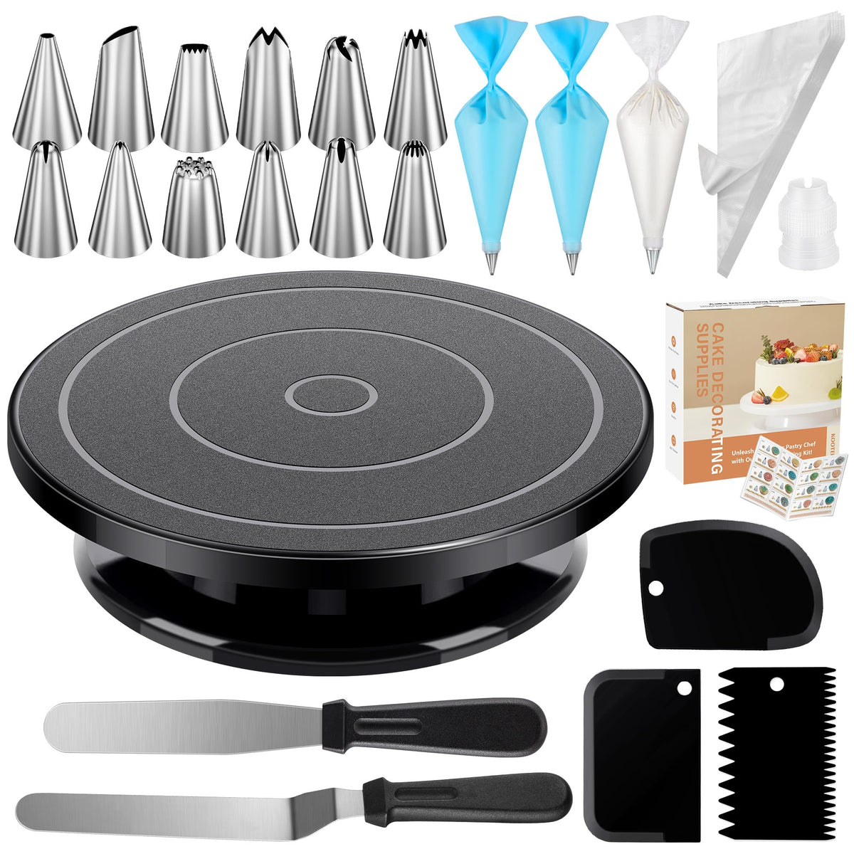 Kootek 71-piece cake decorating kit on counter for beginners