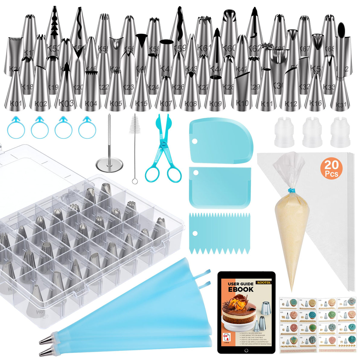 Kootek 90 pcs piping bags and tips set for versatile cake decorating