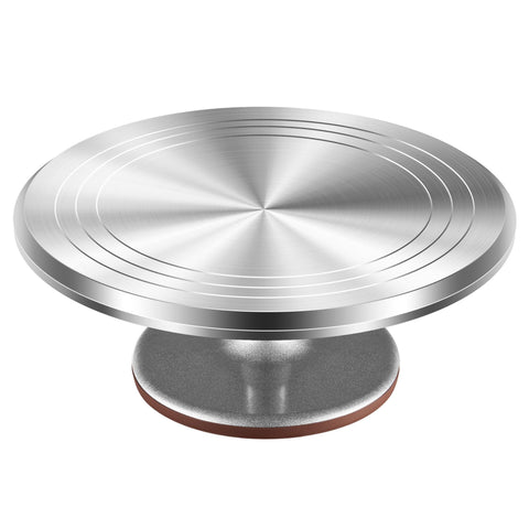 Kootek aluminium cake turntable, top view highlighting a stable 12-inch surface.
