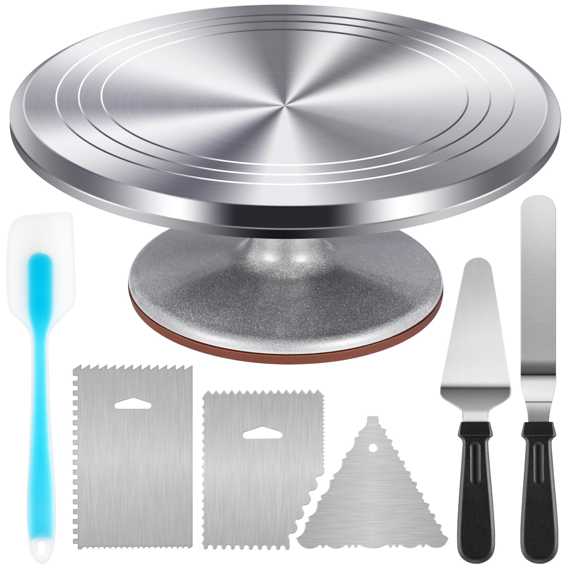 Kootek aluminium cake turntable stand showing stable, smooth rotation for decorating