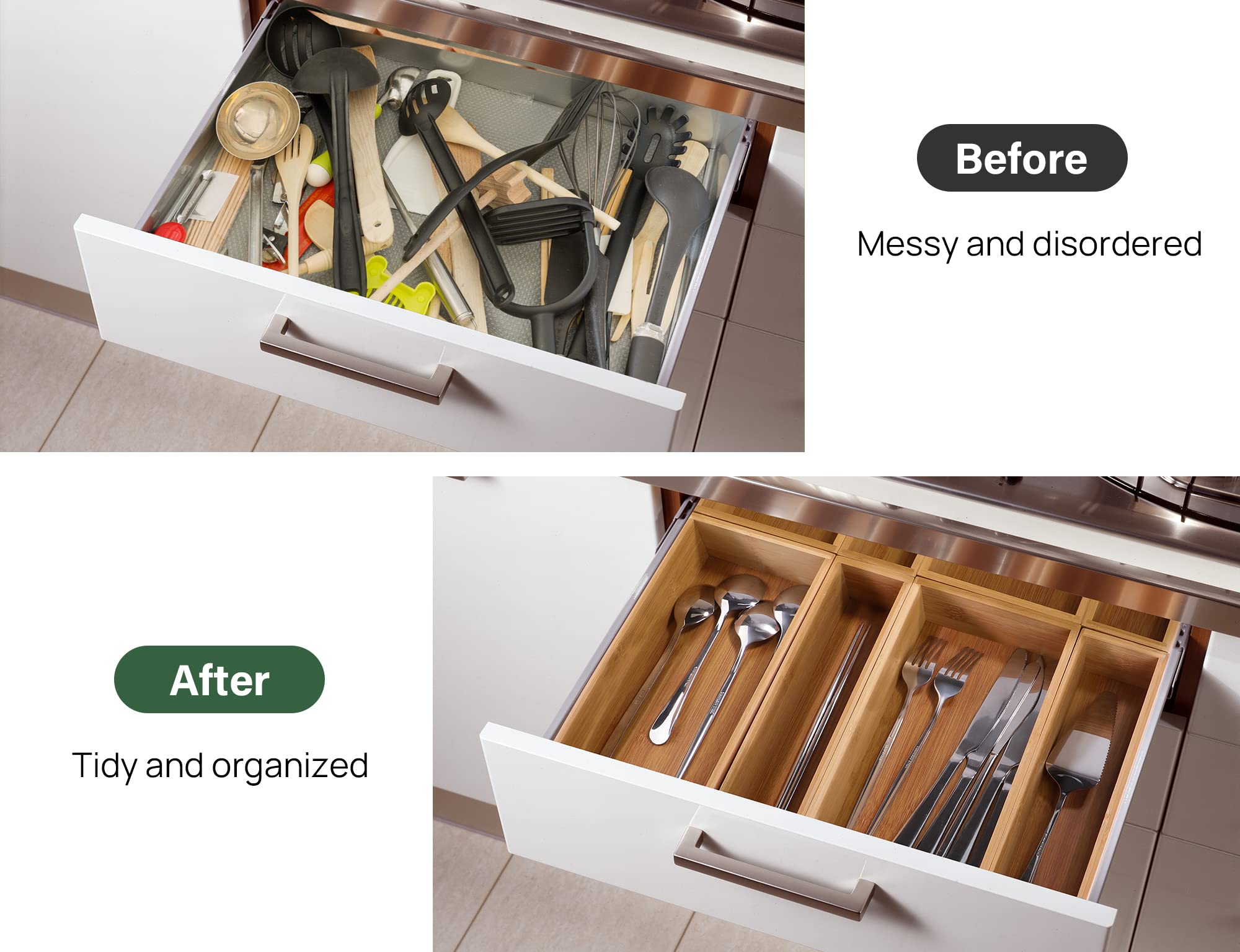 Kootek bamboo drawer-tray-10x3x2-5in fits compact spaces.