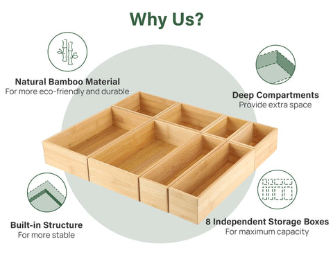 Kootek bamboo drawer-tray-10x6x2-5in organizes utensils efficiently.