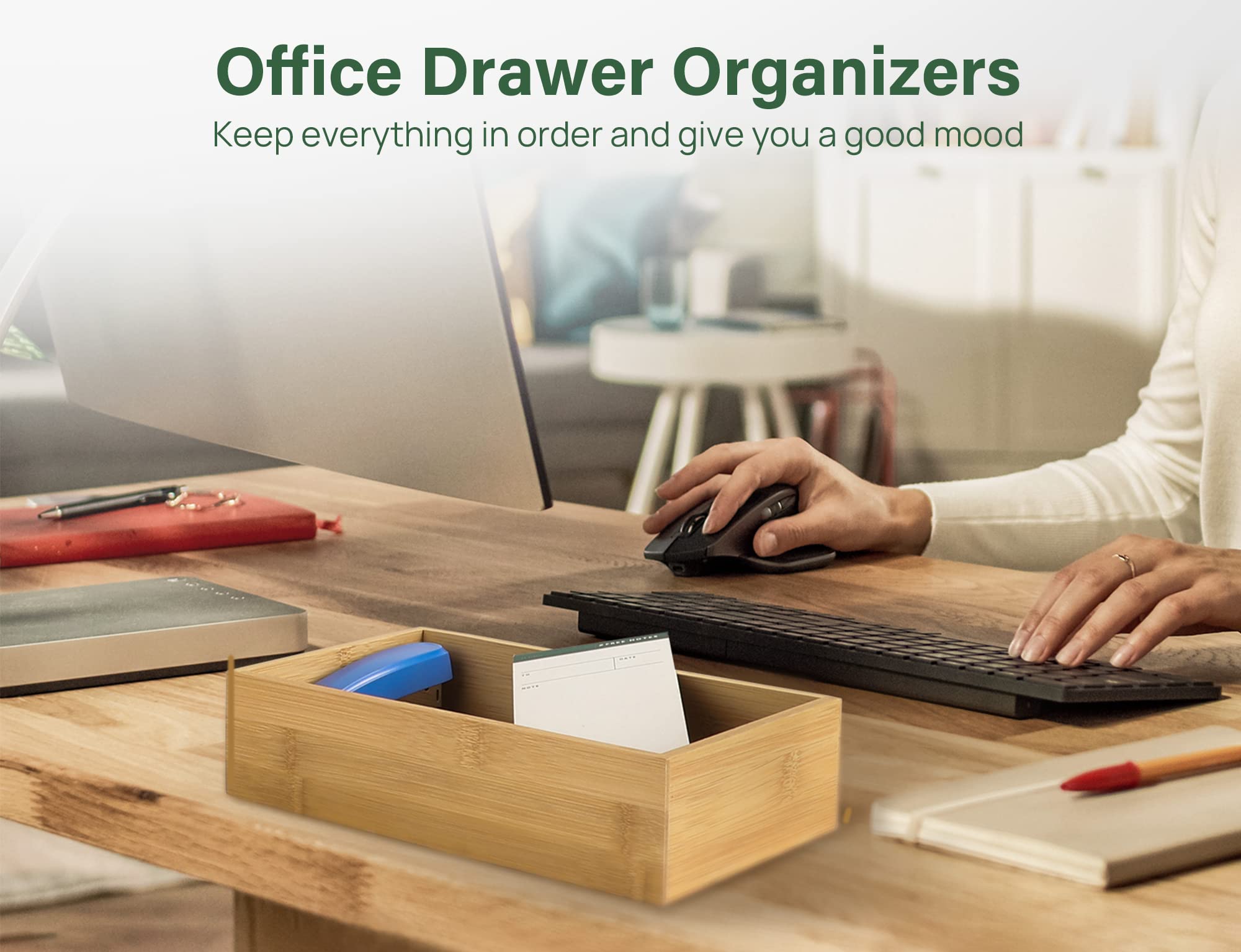 Kootek bamboo drawer-tray-5x3x2-5in slim organizer for small drawers.