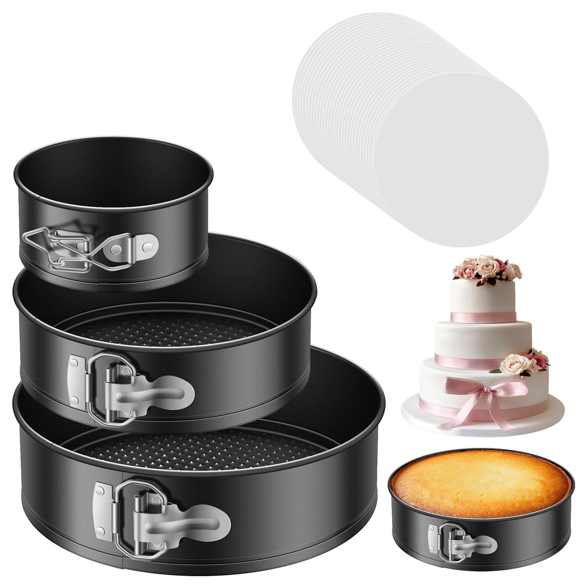 Kootek 4-inch cake pan for mini cheesecakes and individual servings.
